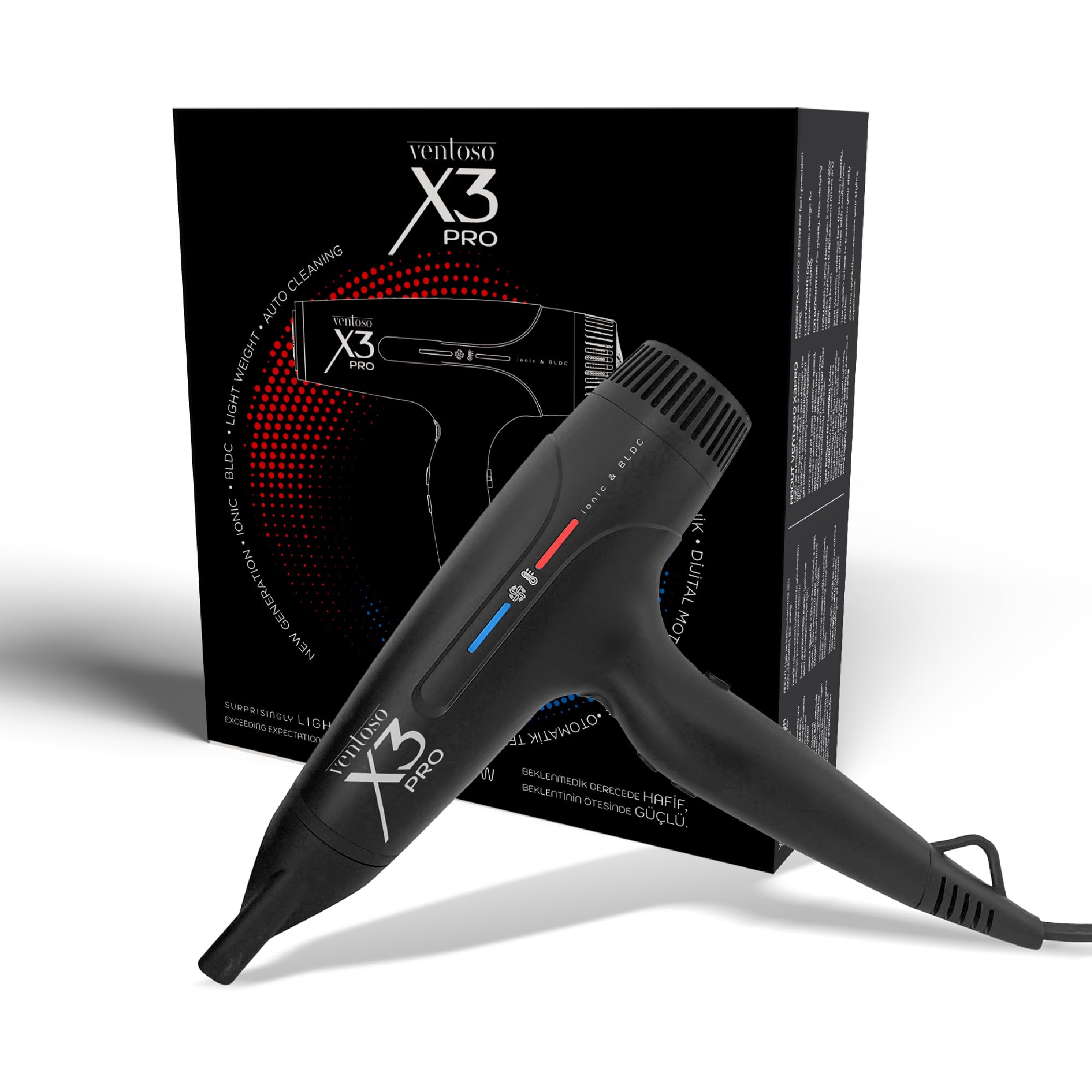 Ventoso X3PRO Yeni Nesil Dijital Fön Makinesi 2400 Watt İyonik Teknoloji Kömürsüz Motor