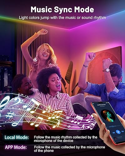 Miniatura 7 de Tira de luces LED RGB+IC de 10 pies con aplicación y control remoto, IP67, impermeable, flexible, tira de luces de neón para dormitorio,