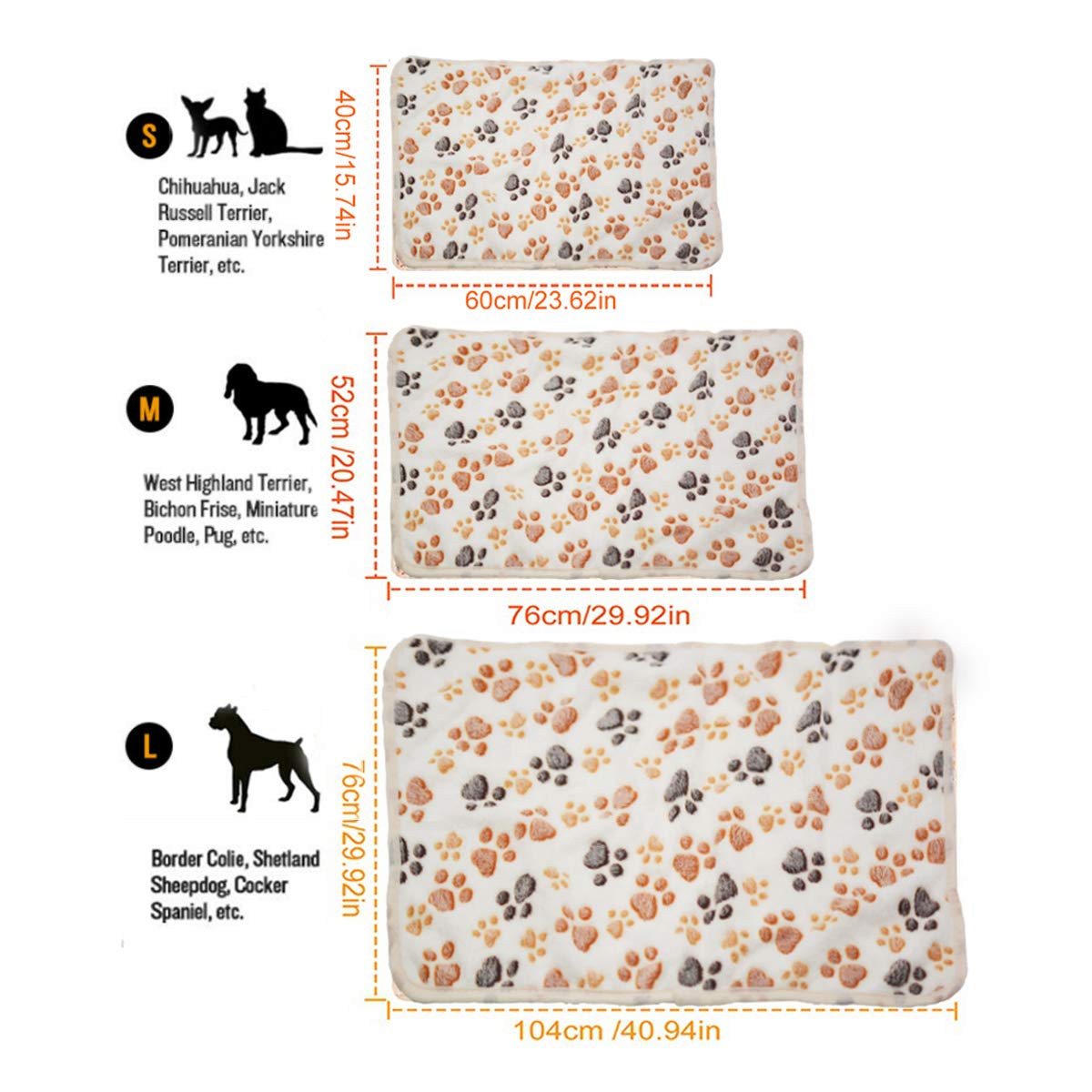 SORKUT 1 paquete de 3 mantas para cachorros, súper suaves y cálidas, manta de franela de forro polar de alta calidad para perros, cachorros, gatos, estampado de patas, beige/rosa/marrón, tamaño