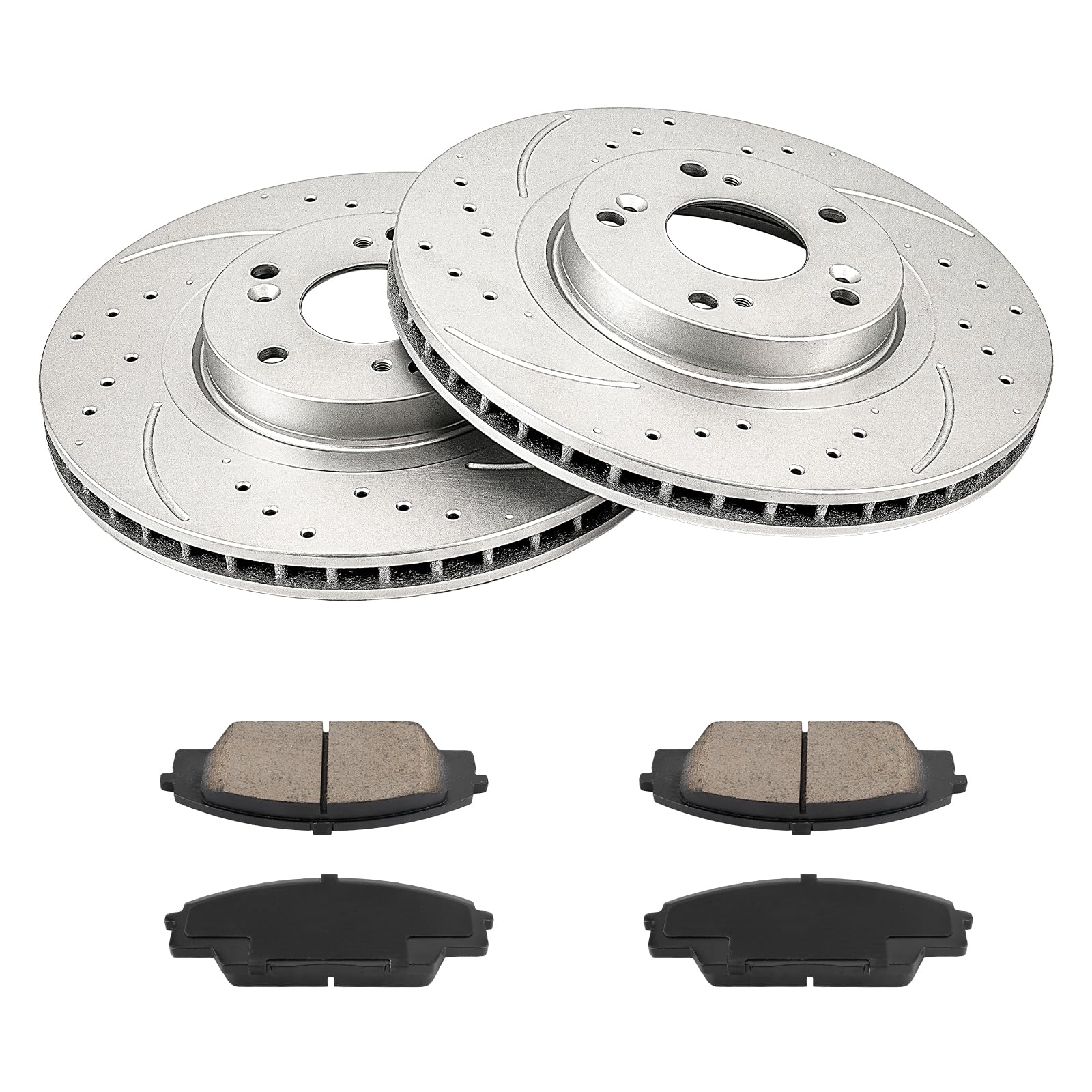 KAX Front Brake Kit, Drilled and Slotted Brake Rotors, Ceramic Brake Pads | Fits Honda Civic 2008-2011, Acura RSX 2002-2006, Acura CSX 2007-2010, Automotive Replacement Brake Kit