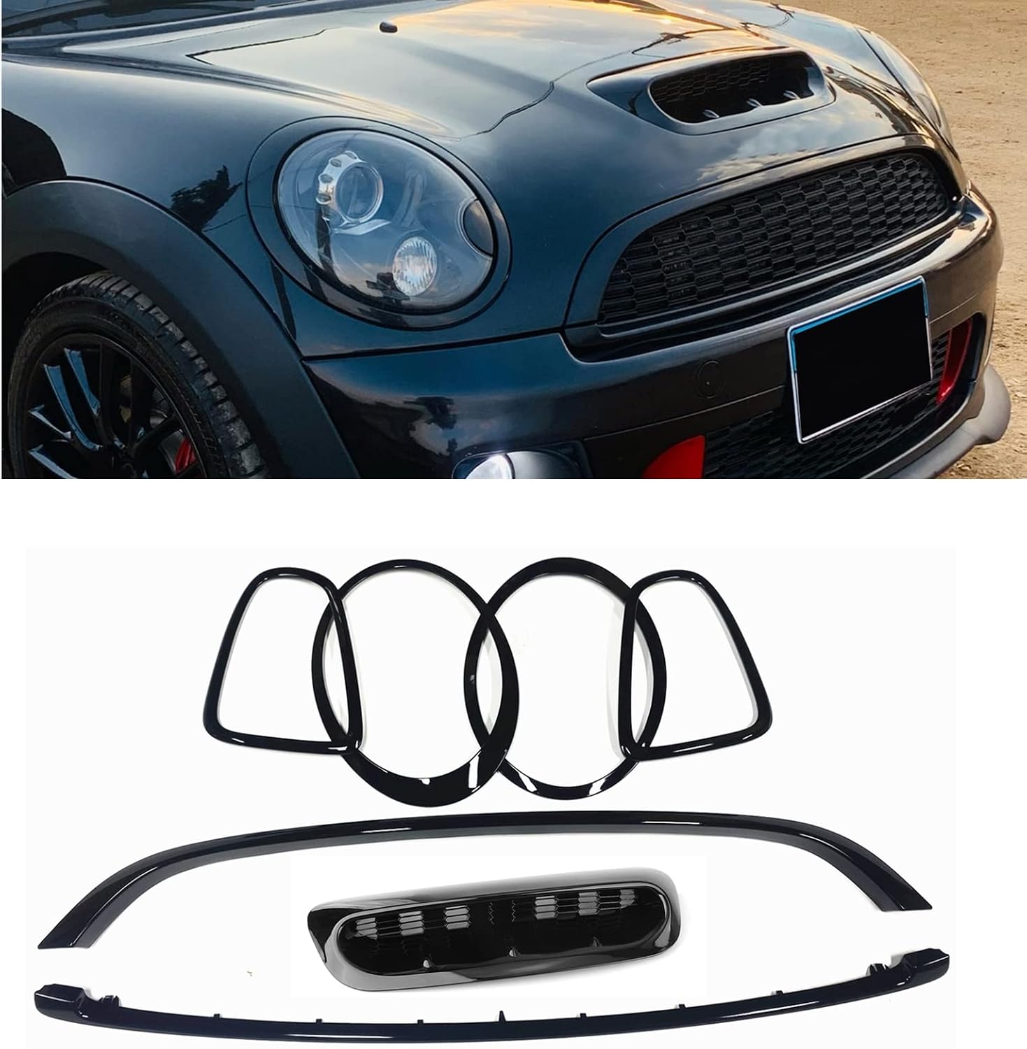Headlight + Taillight Frame Grille Trim Air Vent For Mini Cooper S R56 R55 2007-2014 Black Carbon Fiber Look