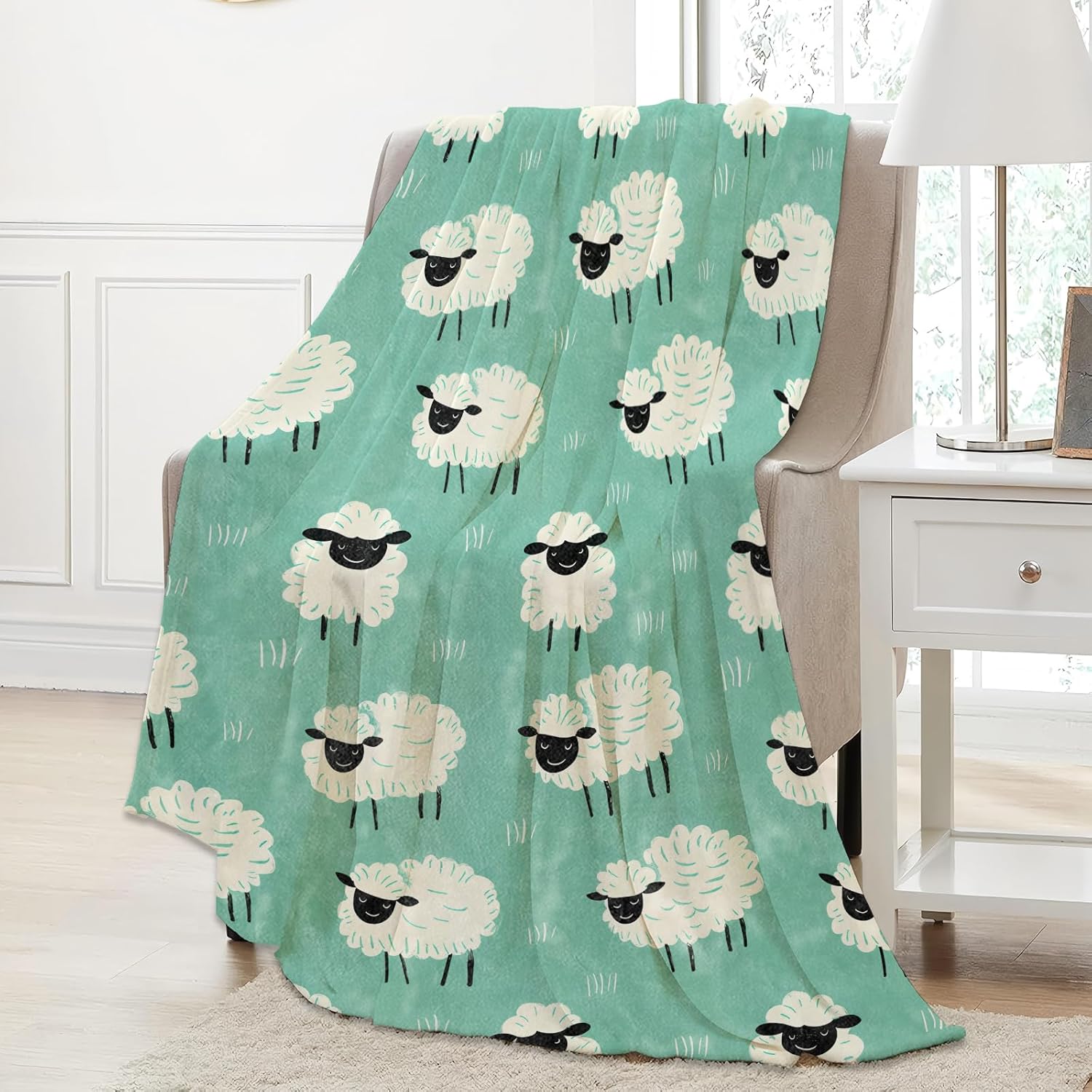 Sheep Pattern Throw Blanket Gifts for Women, Soft Fuzzy Warm Cozy Flannel Blankets for Bedroom, Travel, Couch, Home Decor 50x60 in - Image 2