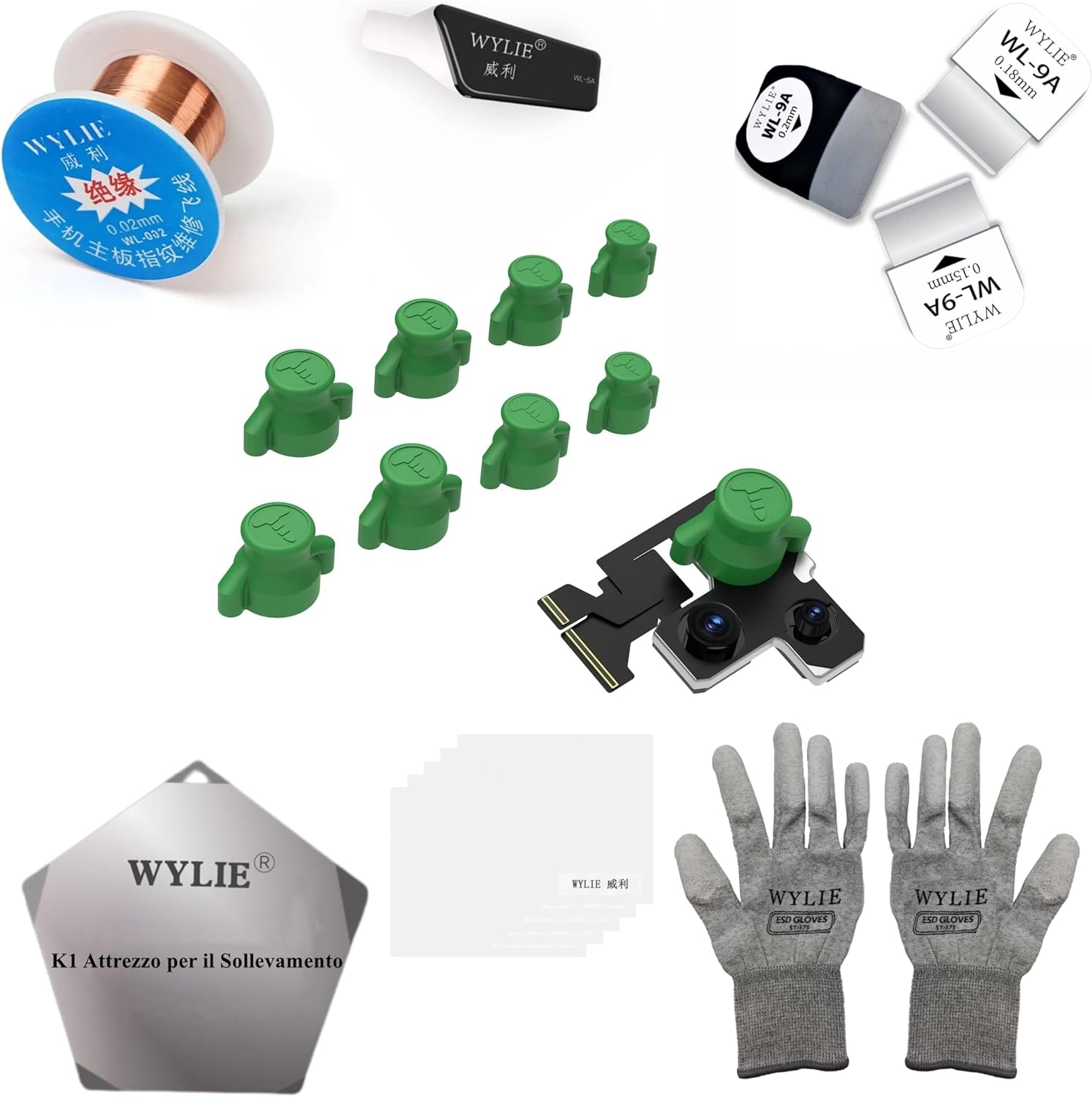 WYLIE 2UUL DA35 Magnetic Camera Protector for Phone Repair Green 8 Pieces 4 Sizes Compatible with iPhone and Smartphones Professional Tools 10 Pack