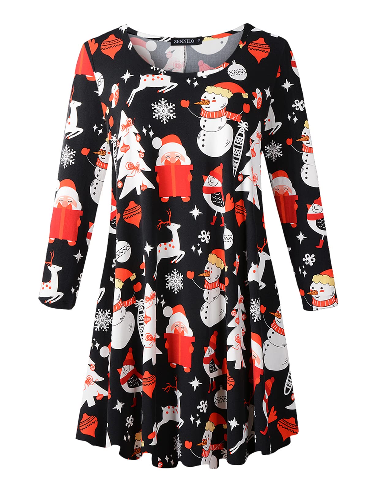 ZENNILOWomen Casual Loose Fit Swing Flare Tunic Tops Basic Plus Size Flowy Shirt