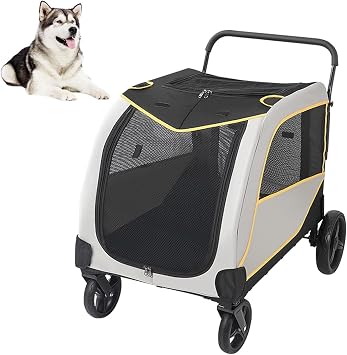 Dog Stroller for Large Dogs, Foldable Cart with 4 Wheels Dog Stroller Pet Jogger Wagon with Safety Leash Travel Carrier Breathable Animal Stroller for 2 Medium Dogs Up To 132 Lbs