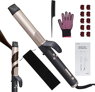 MYMULIKE Automatic Hair Curler, Rotating Curling Iron 1 1/4 inch Professional Automatic Wave Hair Curling Wand for Women, Hair Curler Automatic 5 Adjustable Temps&360° Rotating Curling&1H Auto Off, Dual Voltage Auto Rotating Hair Curler for Waves