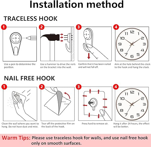 Miniatura 9 de Reloj de pared de grano de madera, silencioso sin tictac, funciona con pilas, 10 pulgadas, reloj digital de pared grande y fácil de leer, relojes