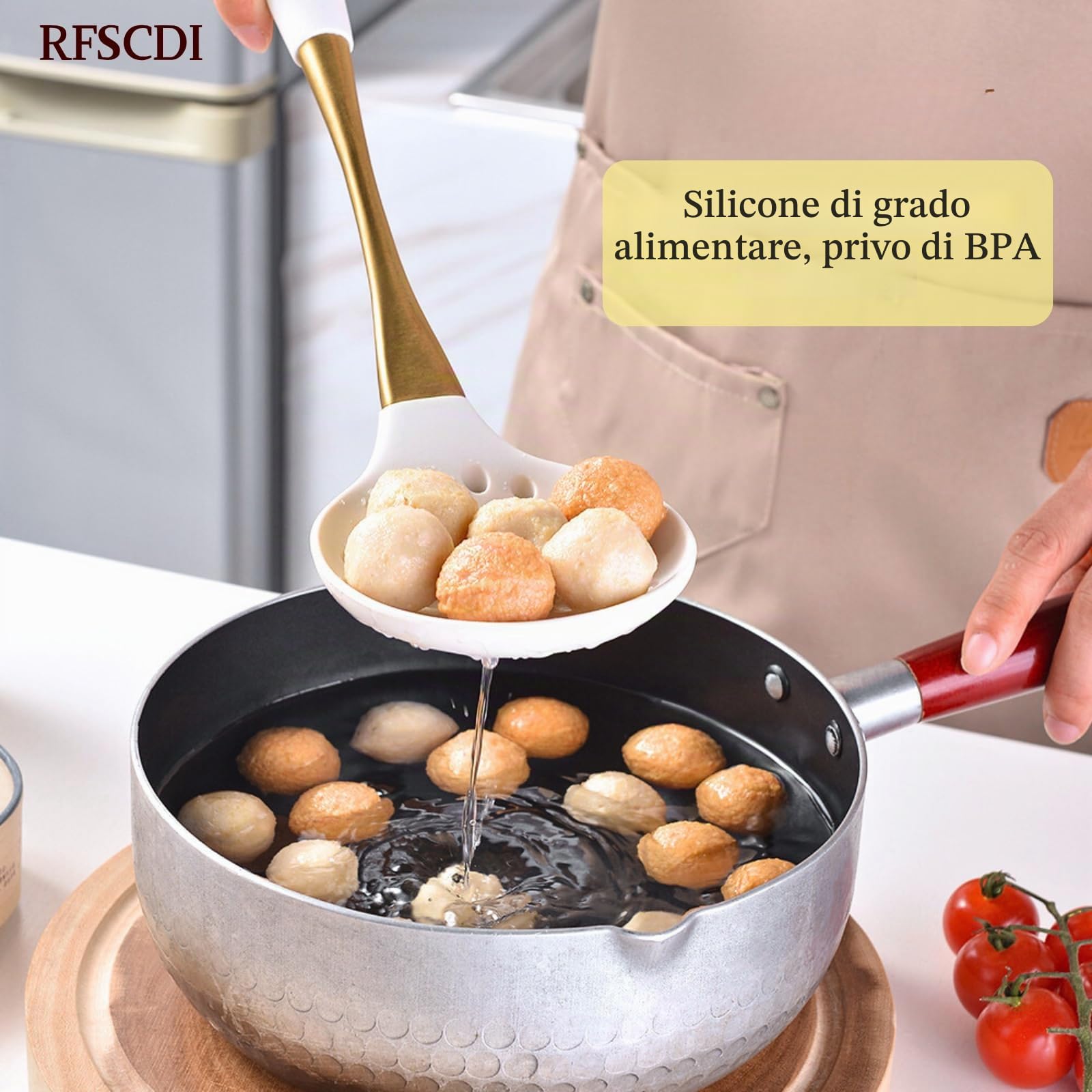 Elegante set di utensili da cucina in silicone oro bianco – non tossico, lavabile in lavastoviglie set di utensili da cucina con manici resistenti al calore – include spatola e cucchiaio per pentole