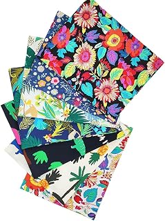 7pcs 19.68” x 19.68” (50cm x 50cm), 100% Cotton Fabric Bundle Squares for Quilting Sewing DIY Craft Patchwork, No Repeat Dark Flower Pattern.