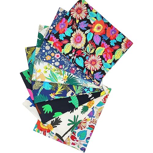 QDOLEQ 7pcs 19.68” x 19.68” (50cm x 50cm), 100% Cotton Fabric Bundle Squares for Quilting Sewing DIY Craft Patchwork, No Repeat Dark Flower Pattern.