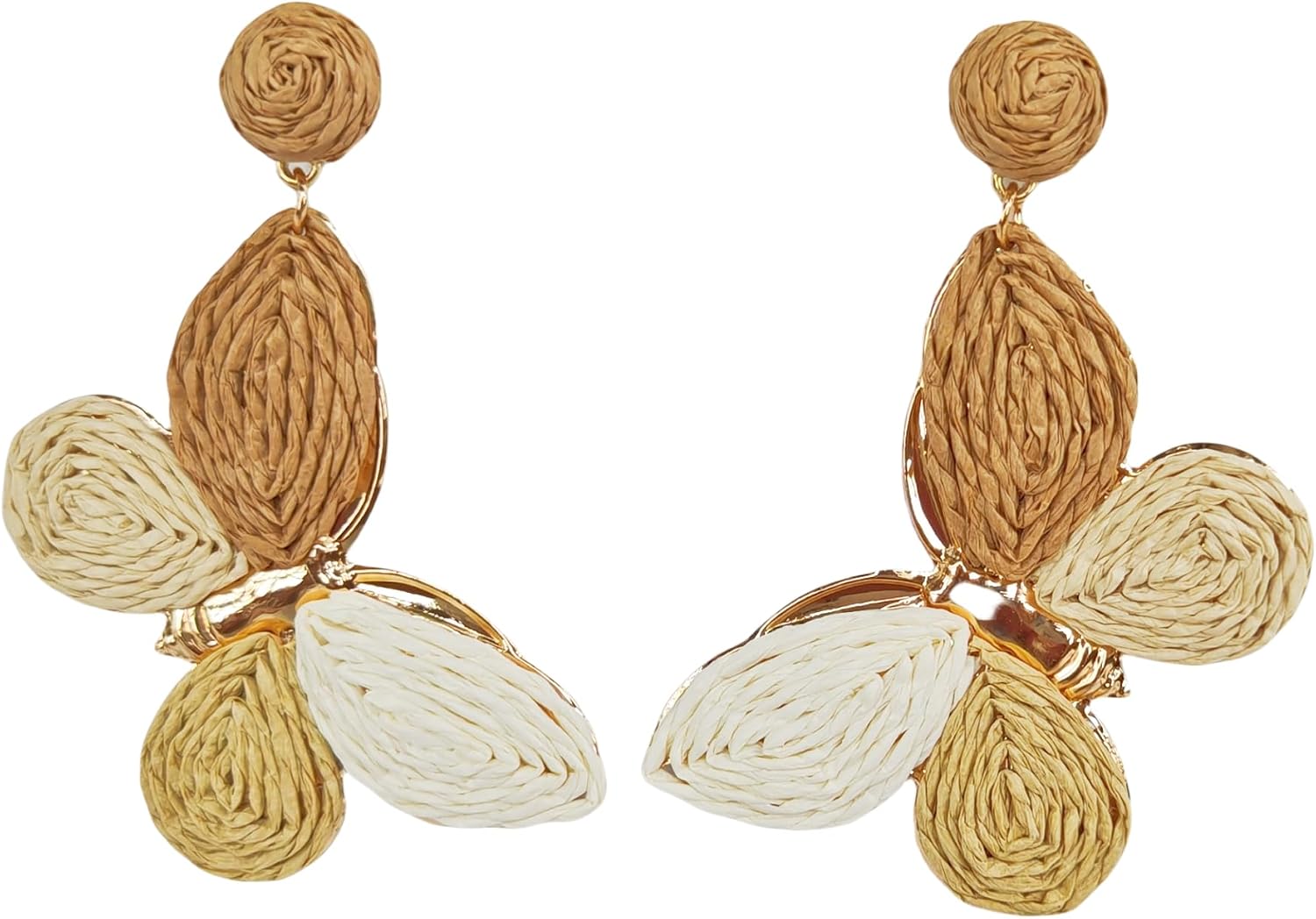Raffia Colorful Butterfly Earrings, Gradient Ramp Raffia Straw Wrapped Statement Butterflies Handmade Earring for Women, Summer Mix Color Boho Dangle Tropical Beach Jewelry Gift