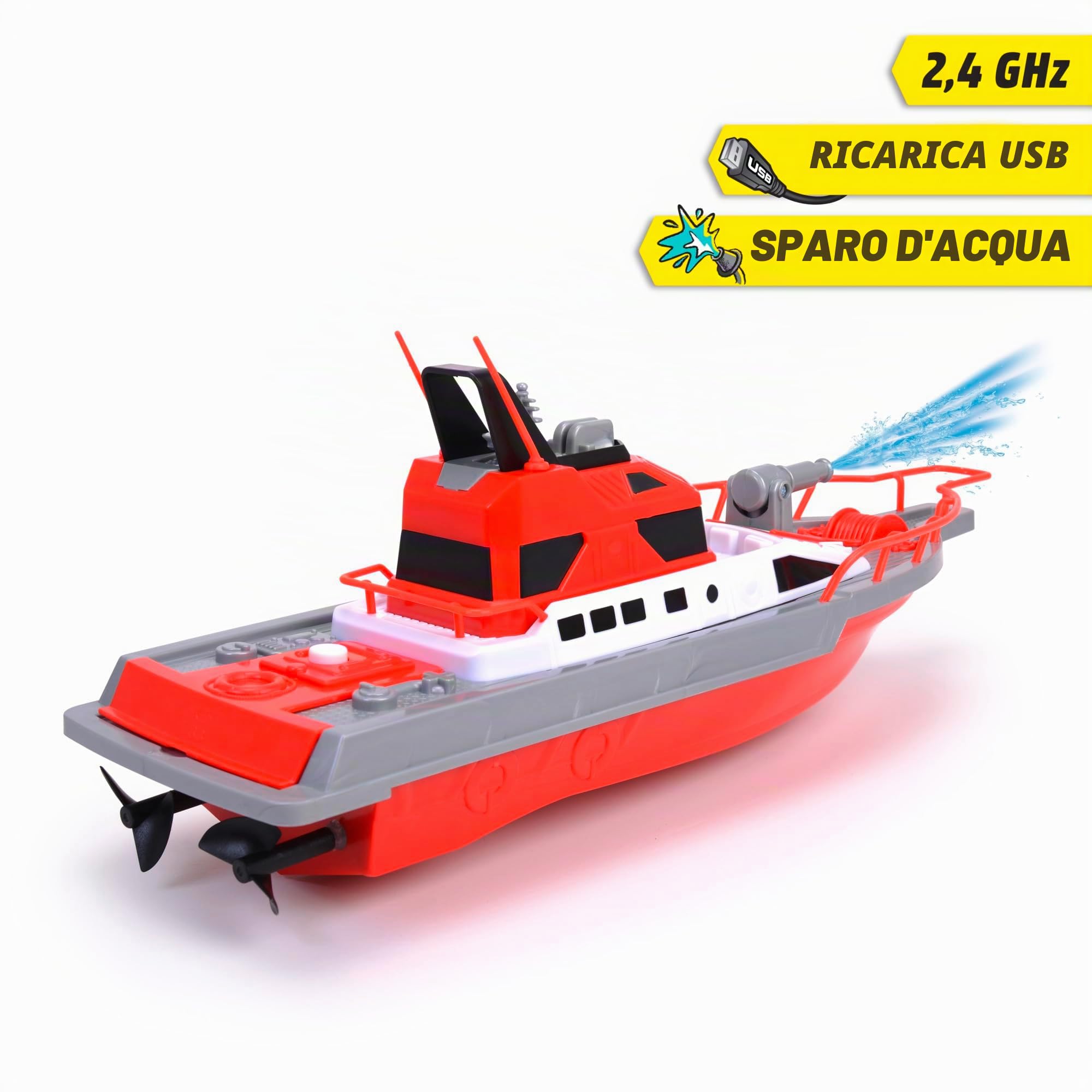 Dickie Toys 201107000 - Barca antincendio Radio Control 38 cm, 2 canali, 27 MHz, ricarica USB, velocità punta 6 km/h, per bambini a partire da 6 anni