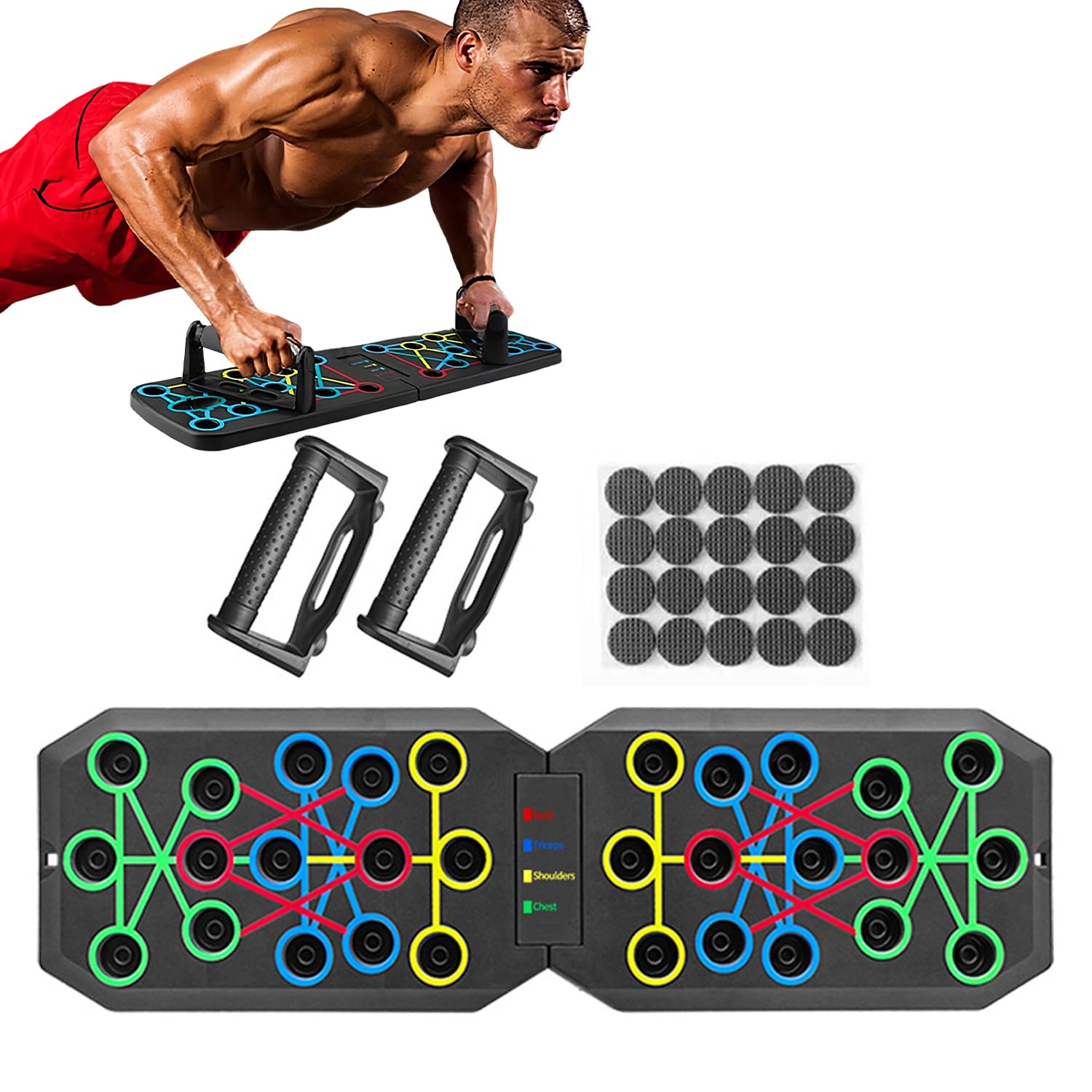 Saker Foldable Push-up Board,Home Multi functional Solid Exercise Equipment Fitness Floor Chest Muscle Exercise Professional Equipment Burn Fat Strength Training Arm Suitable for Men and Women