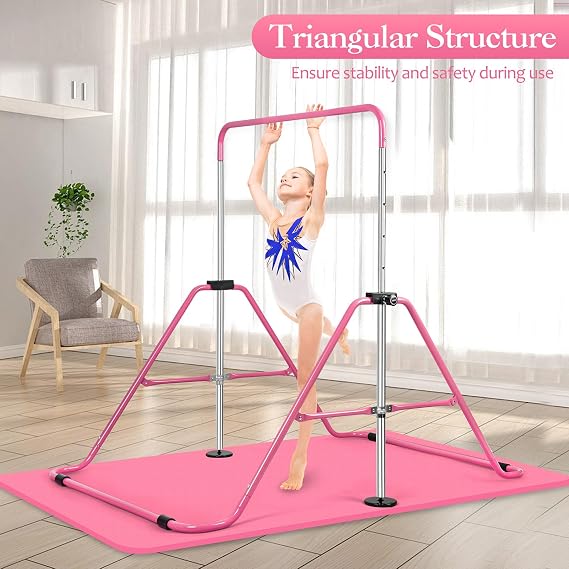 Expandable Gymnastics Bars with Ring, Adjustable Height Gymnastic Horizontal Bars, Gym Junior Training Bar Children Folding Training Monkey Bars for Kids