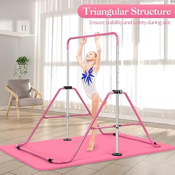 Expandable Gymnastics Bars with Ring, Adjustable Height Gymnastic Horizontal Bars, Gym Junior Training Bar Children Folding Training Monkey Bars for Kids