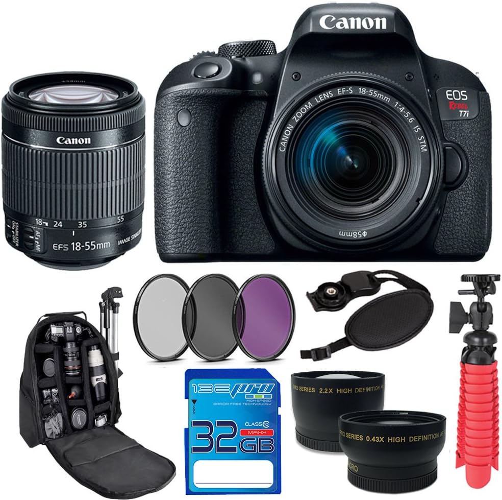 Canon EOS Rebel T7i with EF-S 18-55 IS STM, - Pixibytes Accessories Bundle