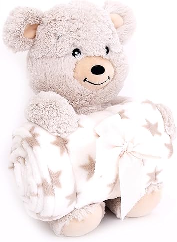 Kontarboor Peluche Ours Avec Plaid Couverture Bebe 100 X 70 Cm Ideal Et Original Pour Anniversaire Noel Amazon Fr