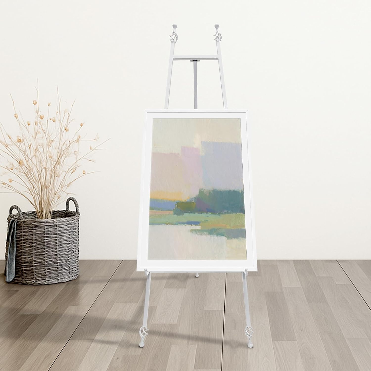 Iron Adjustable Arts & Crafts Easels,58 Inch Metal Easel Stand with Chain Support for Mirror,Floor Easels for Display Wedding Sign(White)