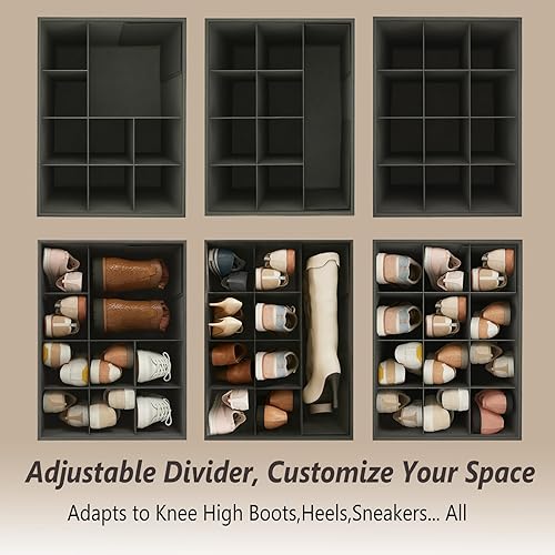 Miniatura 4 de Paquete de 2 organizadores otomanos de almacenamiento para zapatos, caja de almacenamiento con divisores ajustables para zapatos, ropa, juguetes,