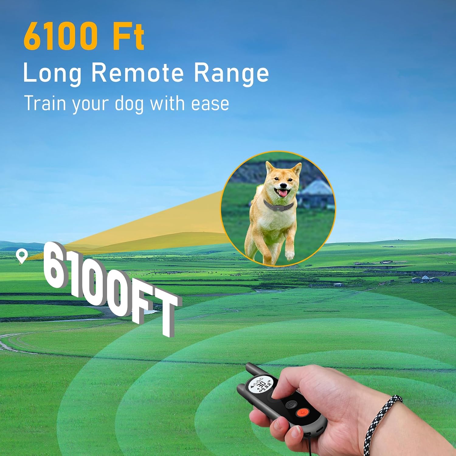 Htcuto Dog Shock Collar, 6100FT Dog Shock Collar with Remote, 365 Days Battery Rechargeable Training Collar for Dogs with IPX7 Waterproof, Vibration/Beep/Shock Modes for All Breeds