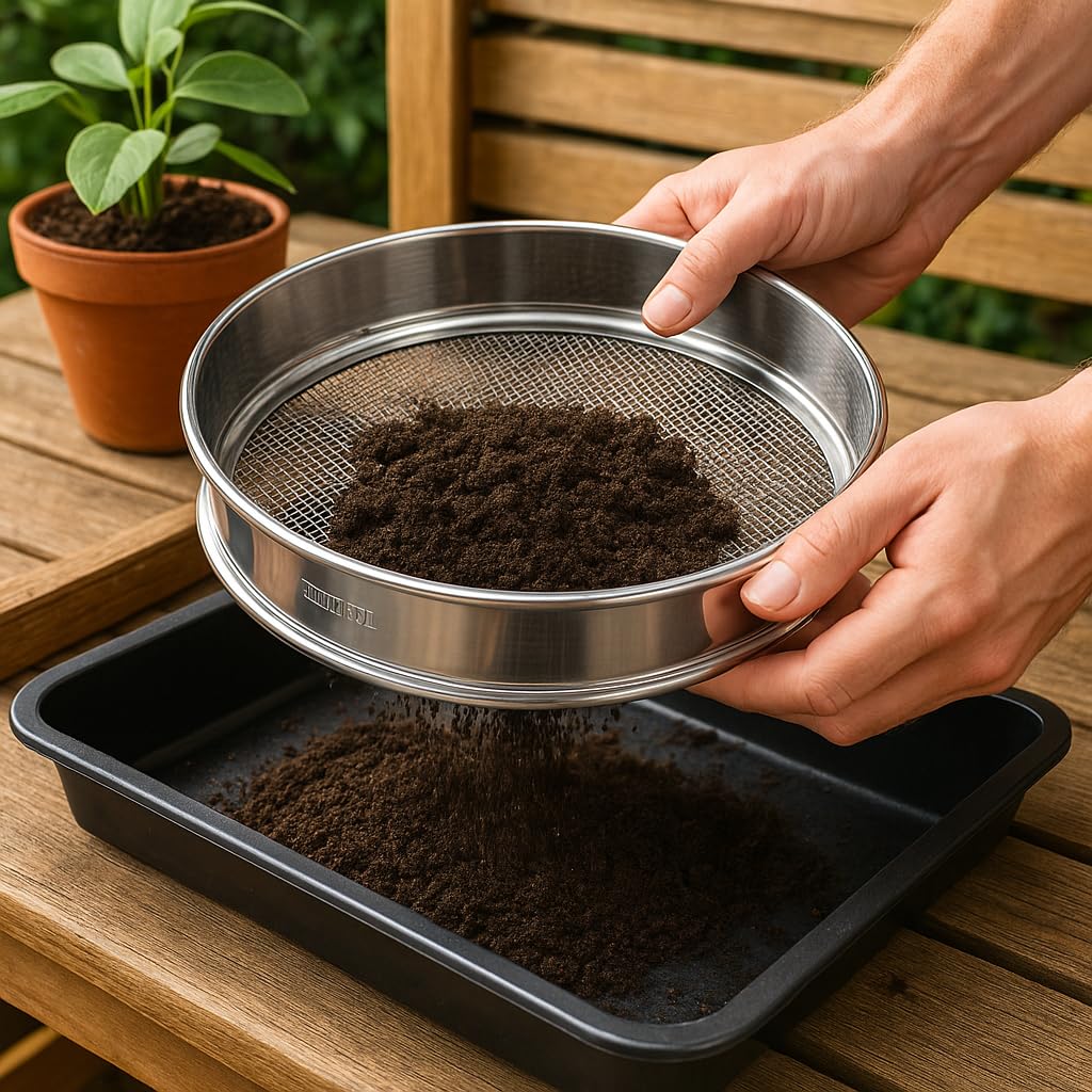 IRSTBL Setaccio da giardino in acciaio inox 304 resistente, con 4 reti intercambiabili (2 mm, 5 mm, 8 mm, 10 mm) per terreno, compost e bonsai, 30 cm