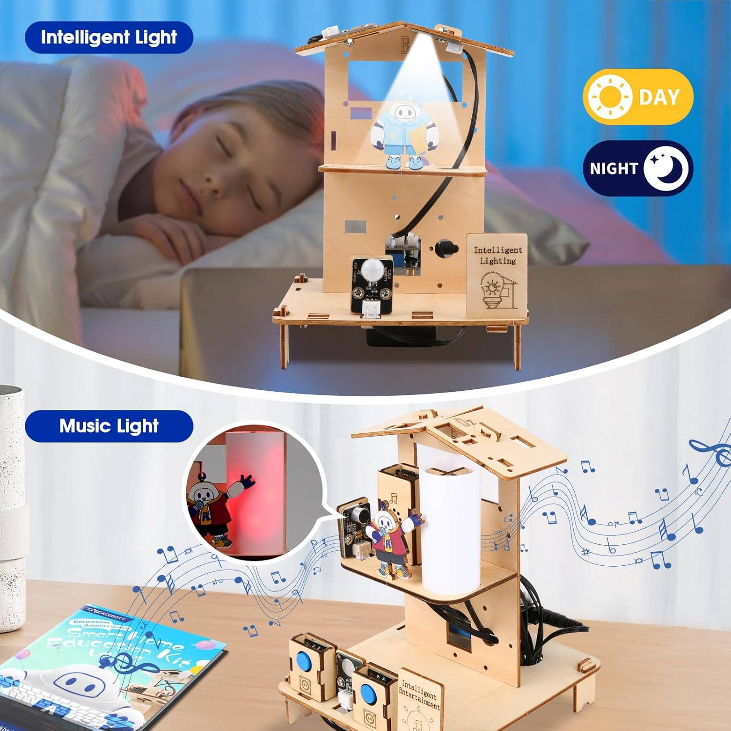 ESP32 STEM Science Kits for Kids Ages 8-10-12, 3 in 1 Smart Home Education Kit, Wooden 3D Puzzles Toys Children's DIY Building Crafts Model Set, Christmas Birthday Gift for Girls Boys