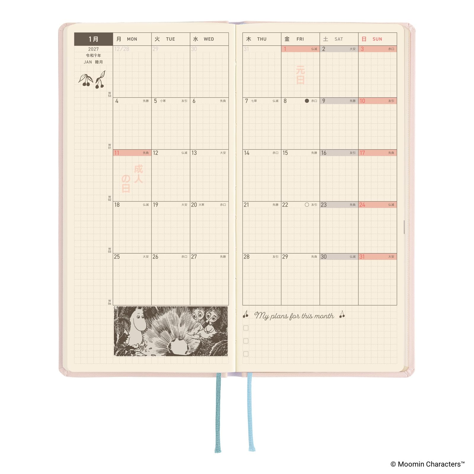 Hobonichi Techo 2027 Weeks – Moomin: At the Table (Japanese, Tall & Slim, January Start)