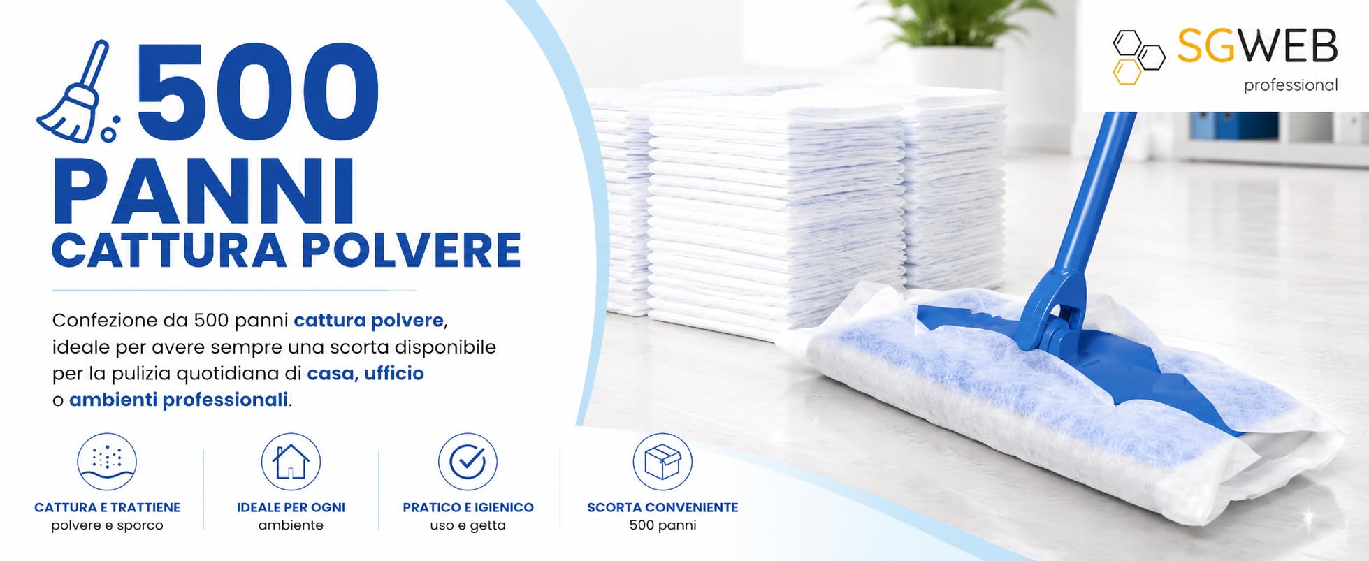 500 Panni Cattura Polvere Grandi 60 x 20 cm, Panni Antistatici per Pavimenti e Superfici, Formato XXL per Scopa e Pulizia Casa
