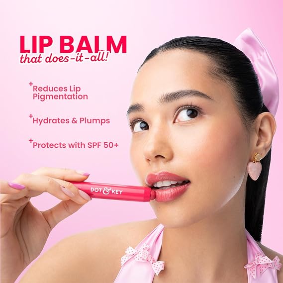 Dot & Key Meltie Lip Balm SPF 50+ With 2% Kojic & Vitamin C | Hydrates Dry, Chapped Lips, Lightens Pigmentation, Brightens Lips | With Shea & Mango Butters, Peptide Infused | Strawberry Glaze | 4g