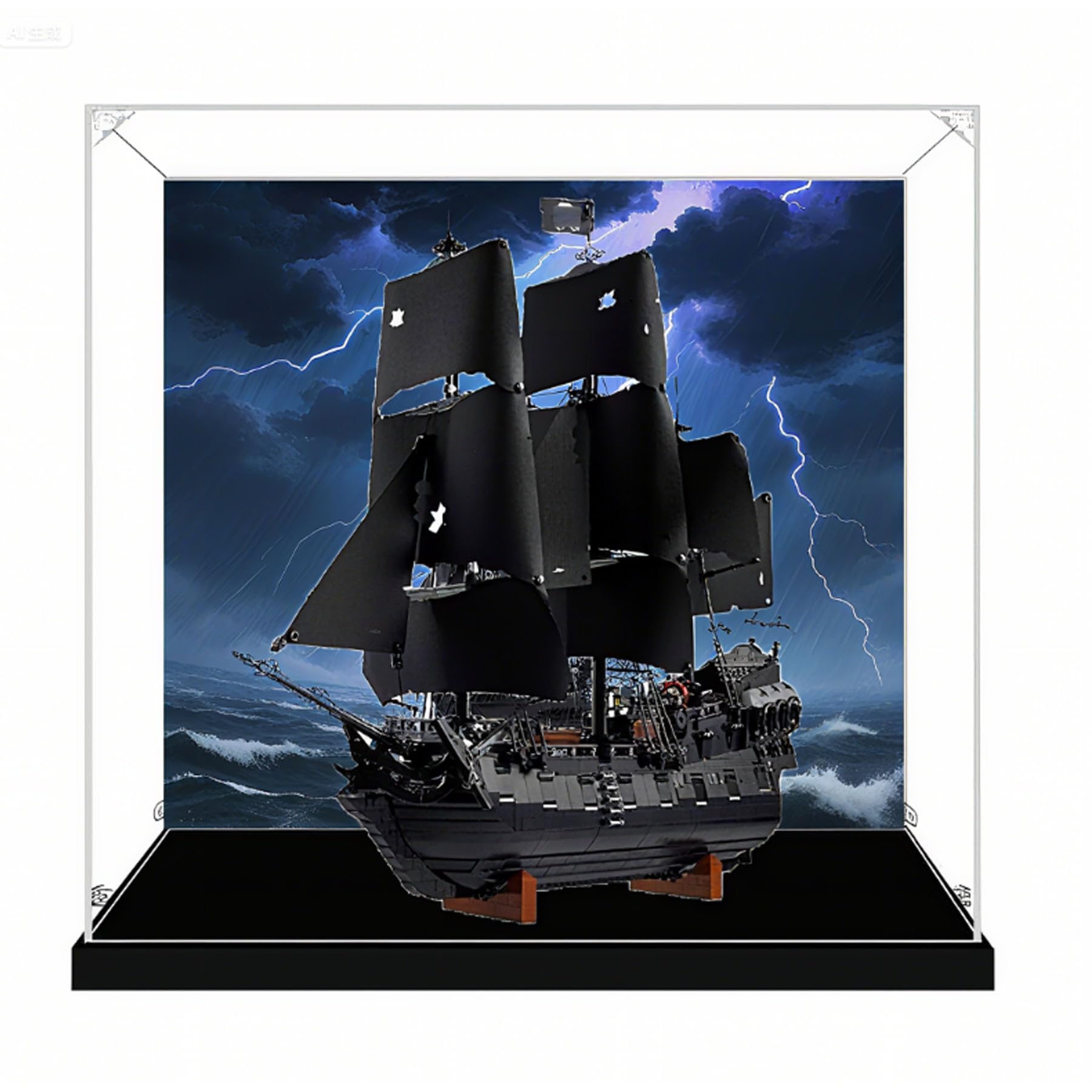 Vetrina in acrilico per Lego 10365 Black Pearl Ship, scatola antipolvere, scatola trasparente, scatola espositiva compatibile con 10365 (solo scatola) (sfondo da 3 mm)
