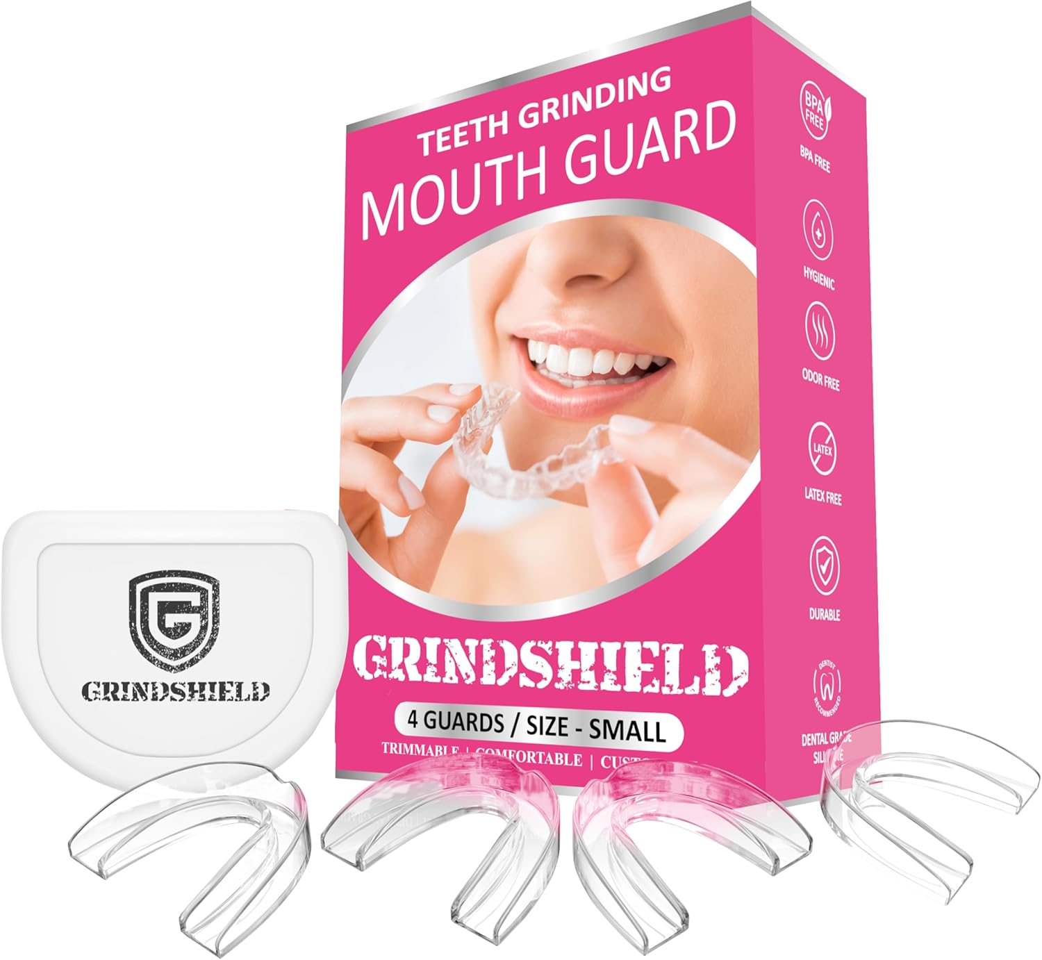 GRINDSHIELD Small Mouth Guard for Women Custom Fit, NonBulky, Moldable (4