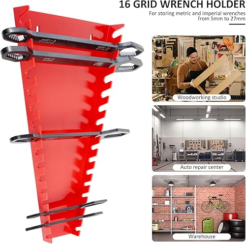 Miniatura 5 de Organizador de llaves magnéticas, soporte de plástico para herramientas, llaves de garaje estándar para llaves de 0.197 in a 1.063 in, bandeja de