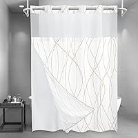 Vista 50 de Juego de cortina de ducha larga a rayas gris y blanco degradado sin gancho con forro a presión - Juego de cortina de ducha y forro de hotel