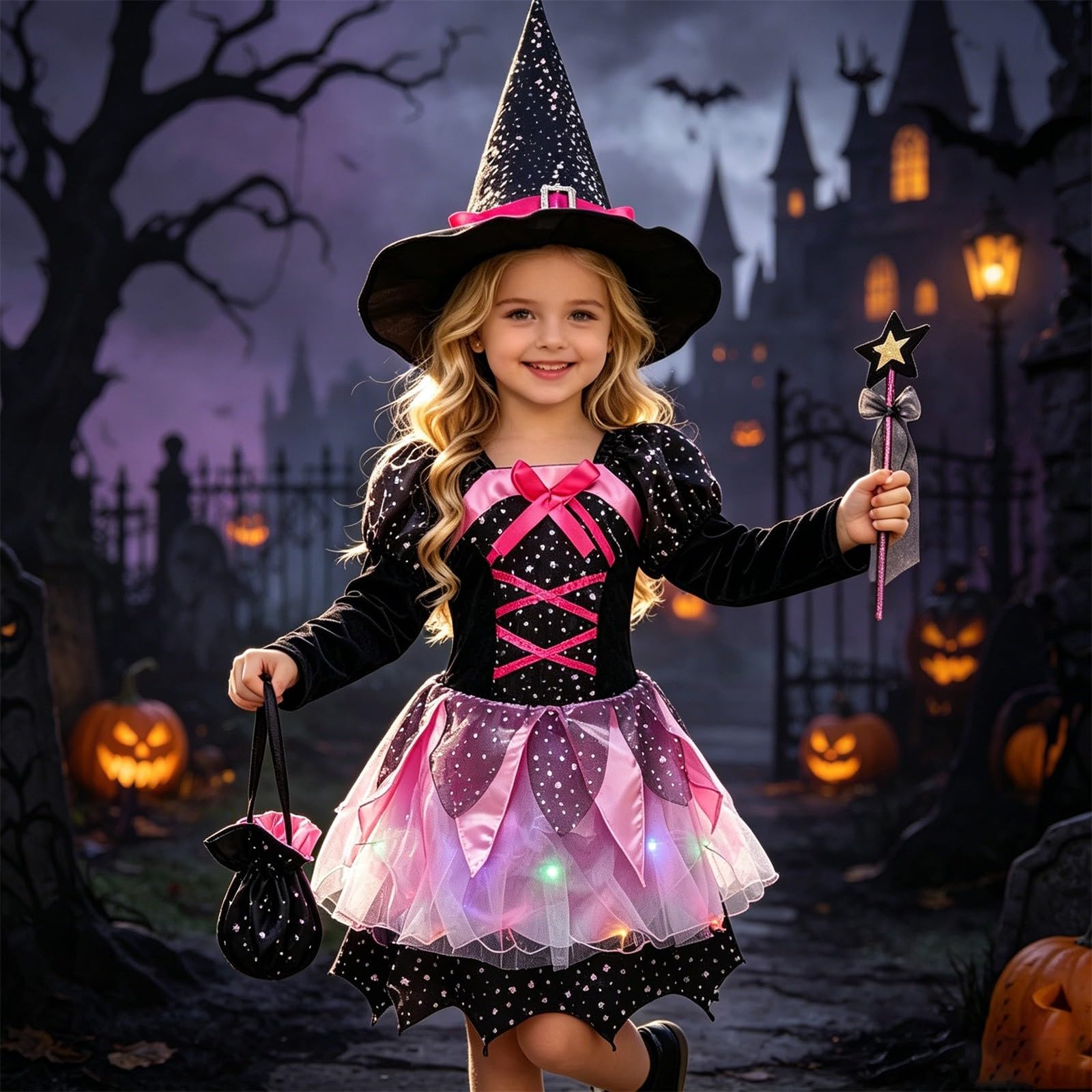 Deguisement Halloween Enfant Sorciere Costume Garcon Robe Fille 12 Ans Soiree Déguisement 3 Ensemble Vêtements Bébé Sorcière 5 pour Carnaval Anniversaire Et Noël