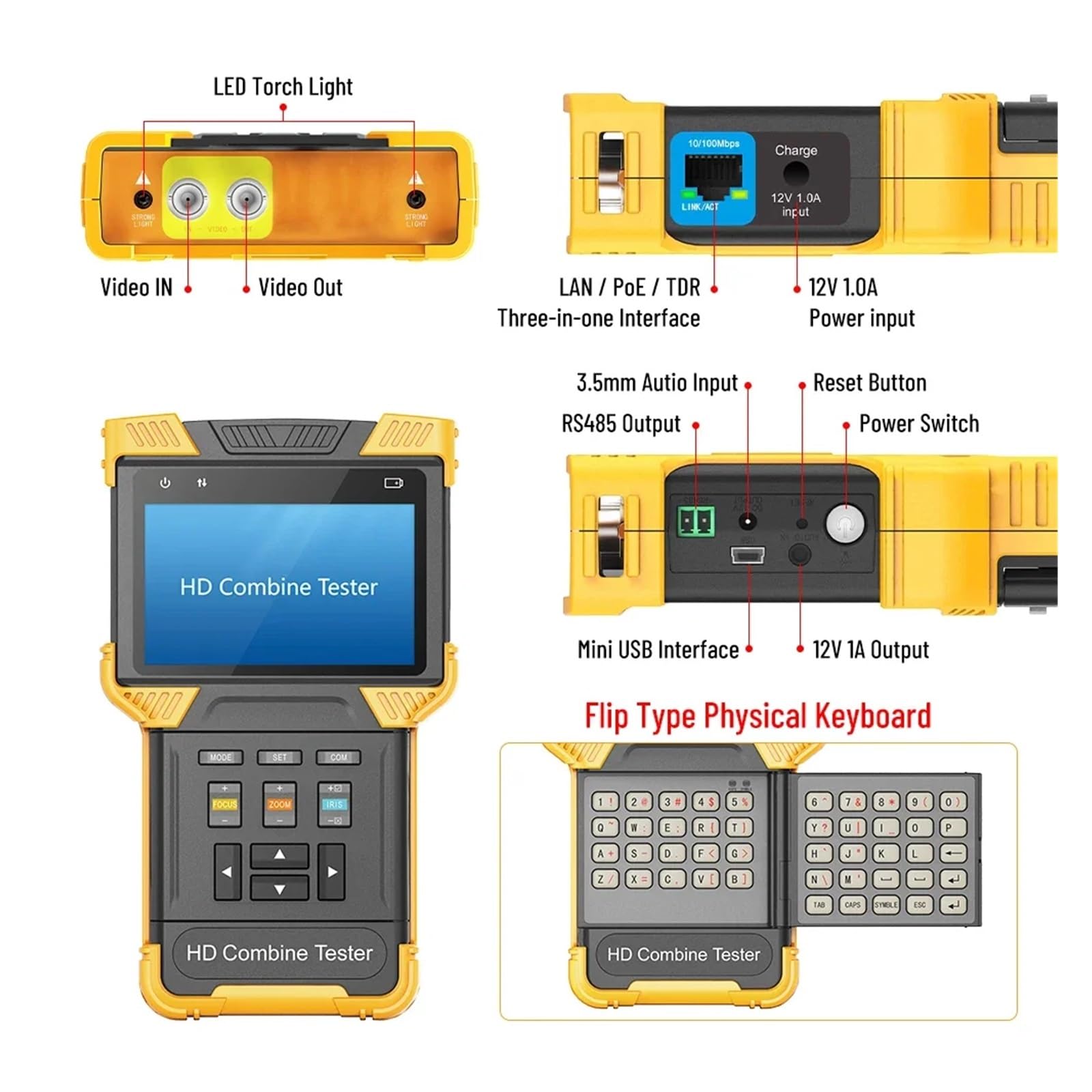 Testeur de vidéosurveillance, Testeur de vidéosurveillance HD 4 Pouces, Moniteur vidéo analogique IPC TVI AHD CVI, contrôle POE PTZ, Test Ethernet RS485 for caméra IP H.265 4K(TI-N871)