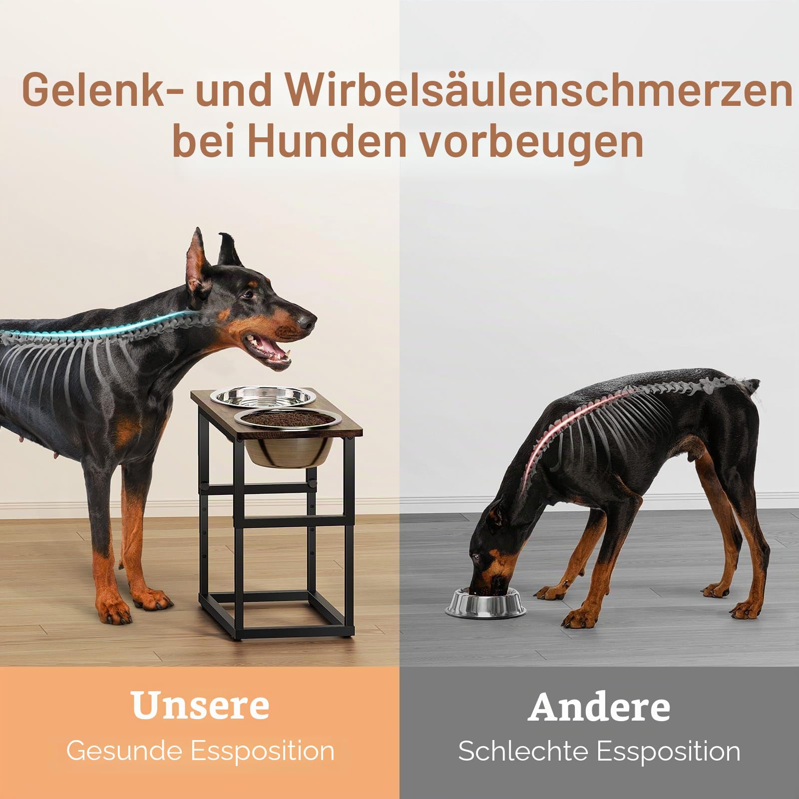 Zarler Erhöhte Hundennäpfe für Große Hunde, 5 einstellbare Höhen von 8.2'' - 17.3'', 2 Edelstahlnäpfe, 8.2'',11.8'',13.7'',15.7'',17.3'' Futterstation Hund für Großrassenhunde