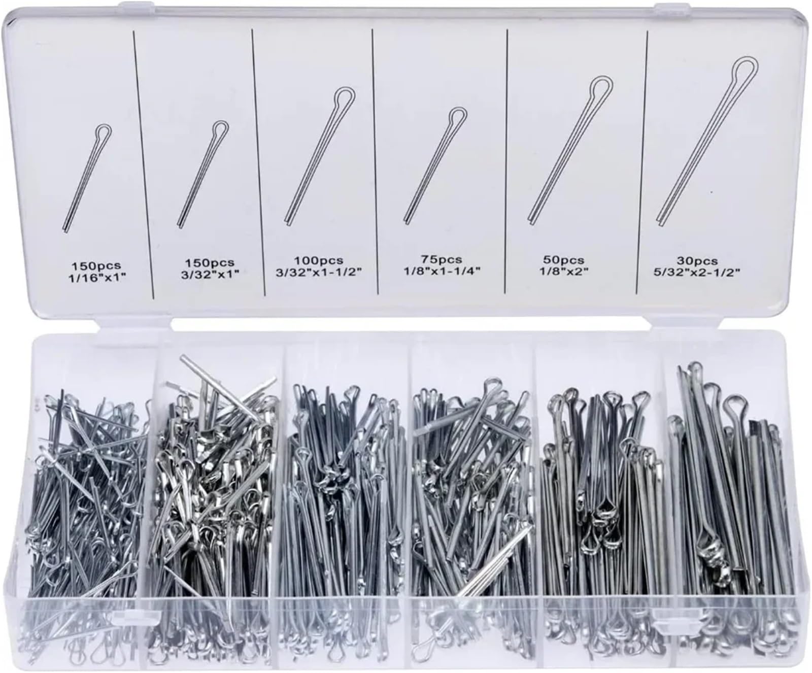 Kit de goupilles fendues en U acier inoxydable, assortiment R, combinaisons tailles multiples, boîte fixations épingle à cheveux sifflet, 550 pièces/boîte Pour Attelage
