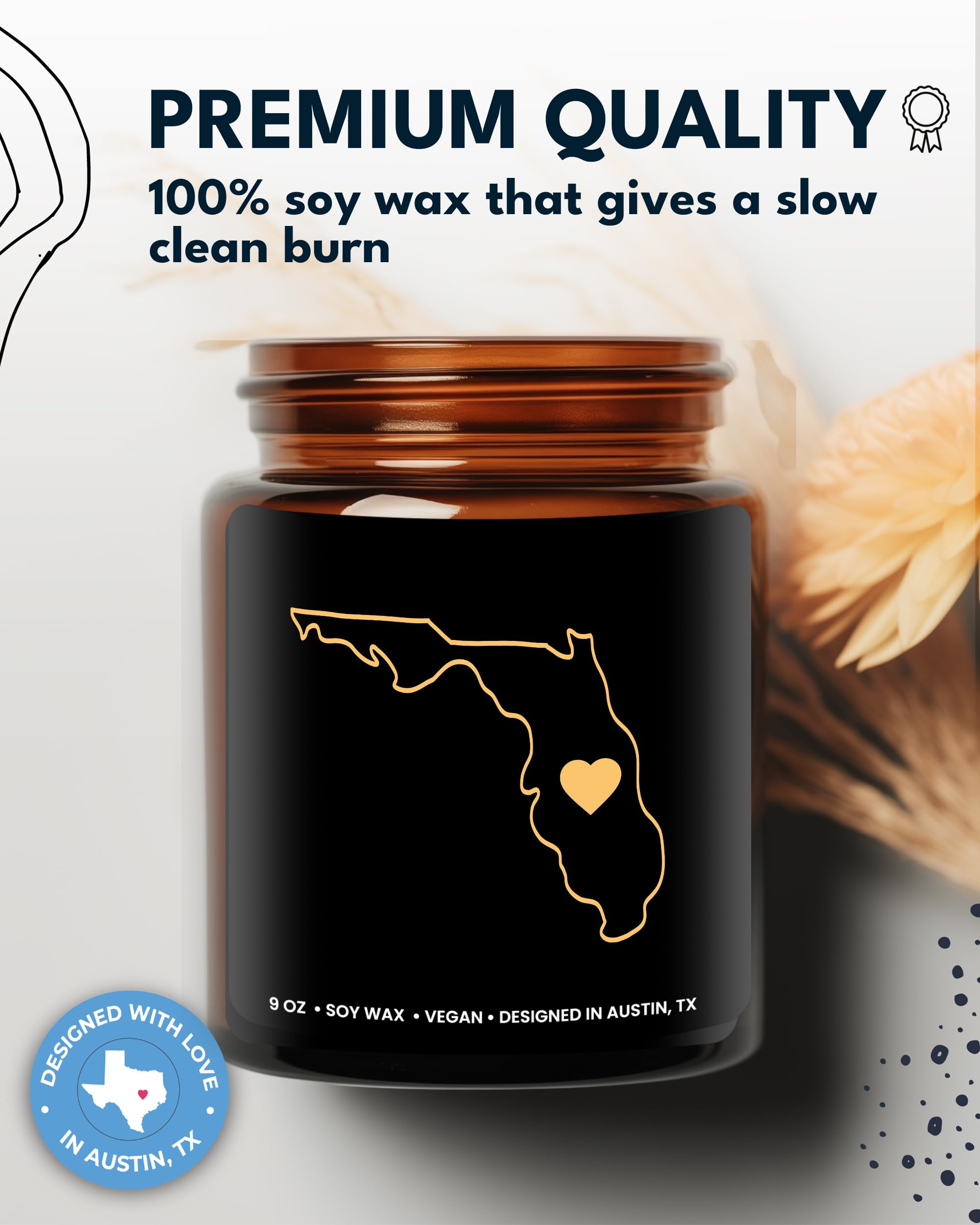 Florida Candle, Unique Florida Themed Gifts for Men and Women, Best State Souvenir Gifts for Moving Away, Thoughtful Home Sick Presents, Ideal for Birthday, Christmas, Graduation, Gift Ready