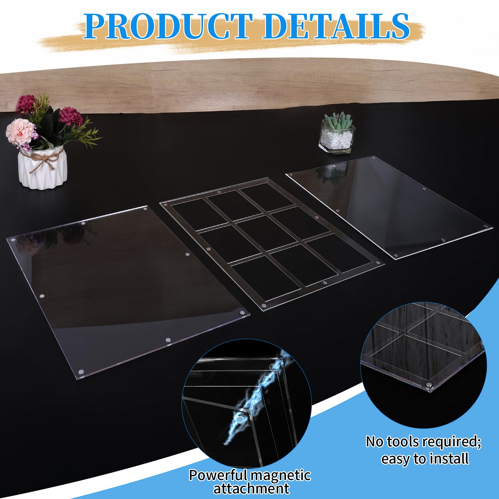 SWAWIS Porte-cartes en acrylique 31,4 x 24 x 0,65 cm avec socle, porte-cartes magnétique résistant aux UV, collections, photos, pour 9 emplacements pour cartes