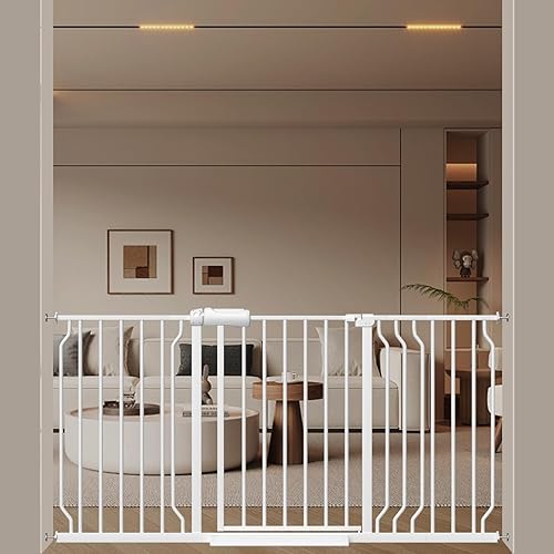 WAOWAO Puerta de bebé de 52.76 a 62.2 pulgadas, extra ancha, montada a presión, para caminar a través del columpio, cierre automático, seguridad de