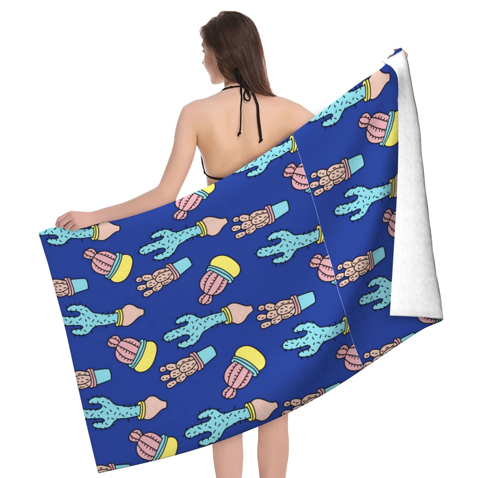 LSRCPD Cactus Beach Towel Highly Absorbent Microfiber Beach Blanket Soft Bath Towels 80 x 130 cm