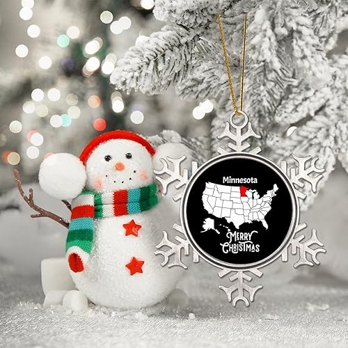 Miniatura 6 de Adorno de Navidad personalizado con copos de nieve de peltre y mapa del estado de Minnesota, feliz Navidad, coleccionable, recuerdos colgantes,