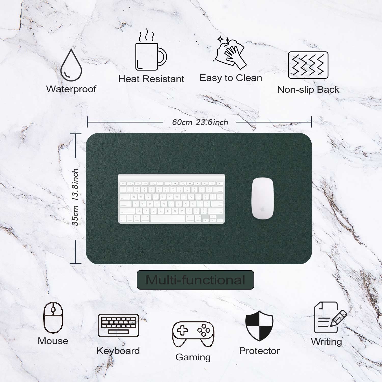 DOBAOJIA Sottomano da Ufficio, Tappetino da Tavolo, Tappetino Tastiera e Mouse, Tappetino PC Scrivania, per Casa/Ufficio, Pelle PU Impermeabile + Scamosciata Antiscivolo 60 x 35 cm (Verde Scuro)