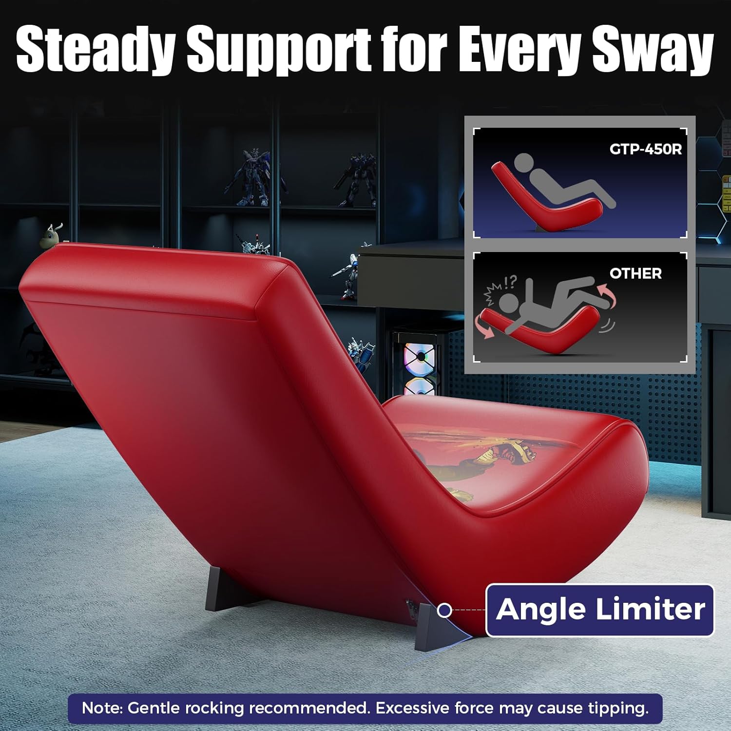 GTPLAYER Floor Rocking Gaming Chair – Floor Rolling Game Chairs with Angle Limiter, Gamer Rocker Floor Seat, Compact & Lightweight, Red Football