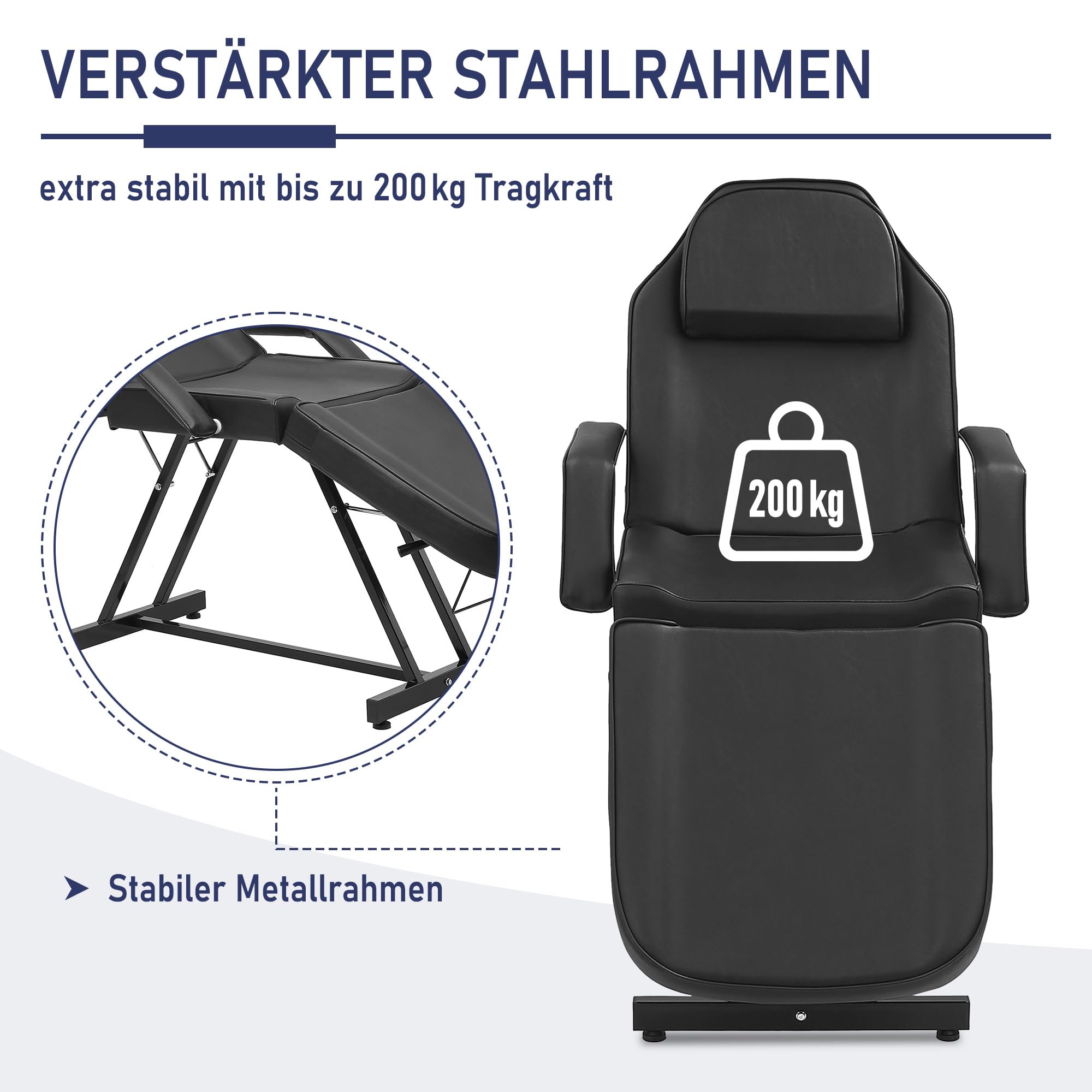 Massage Liege mit Hocker, Verstellbarer Kosmetikstuhl mit hydraulischer Höhenverstellung, Rückenlehne & Beinauflage, Profi Massageliege für Tattoo, Wimpern, Kosmetikstudio, Schwarz