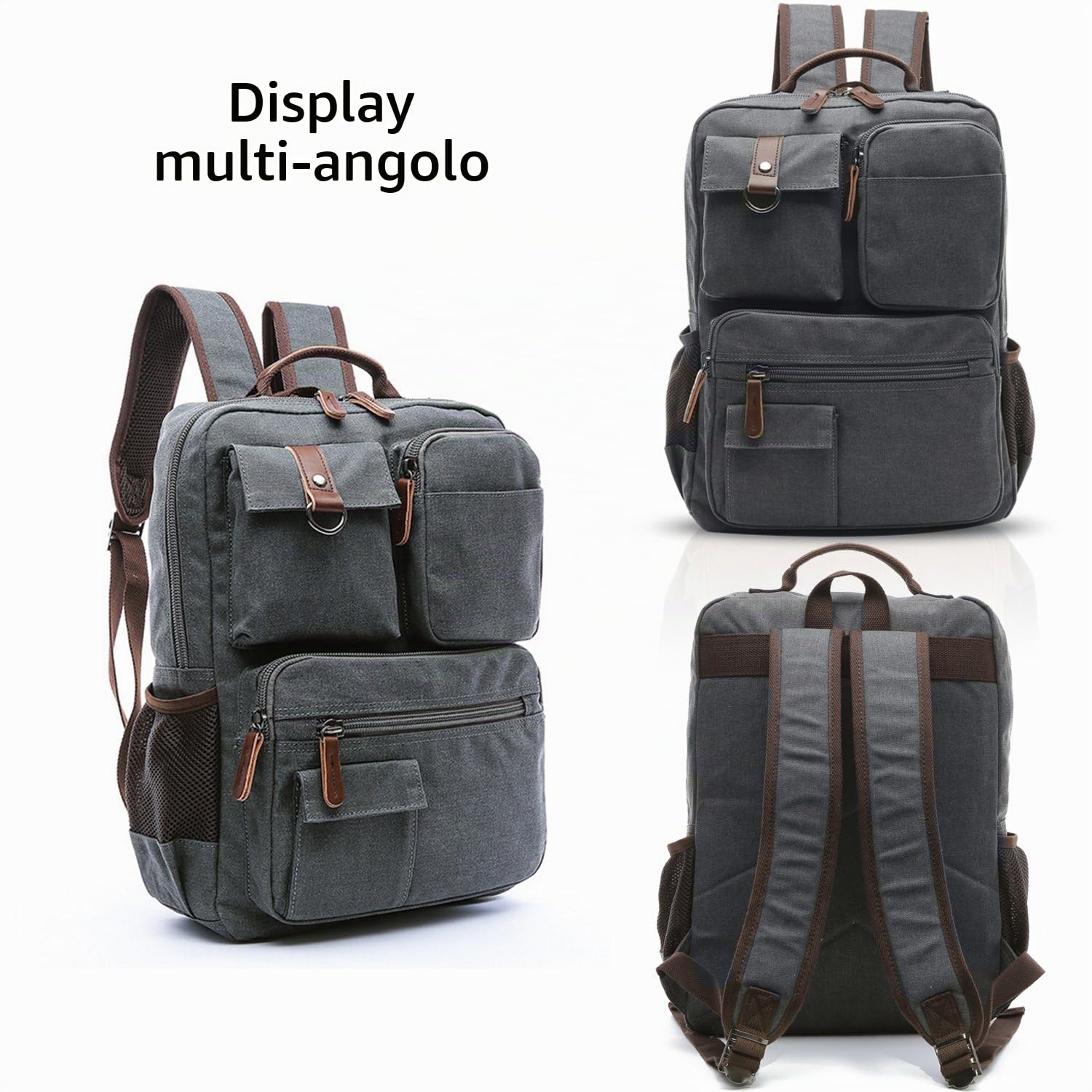 FANDARE Retro Zaino Uomo Business Multi-pocket Rucksack Student Outdoor Viaggio Daypack Traspirante Tela