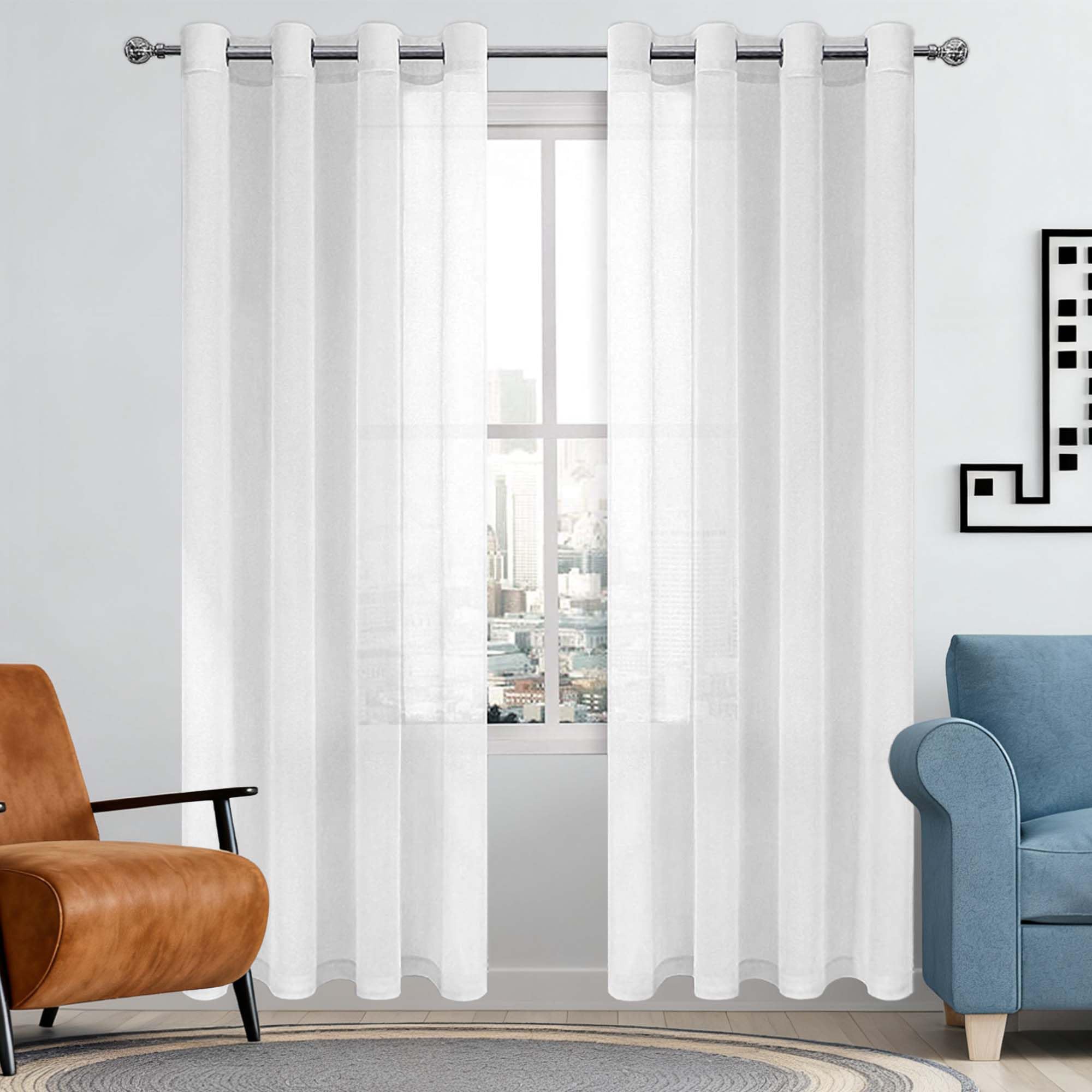 Voilage demi transparent tamisant blanc 200 x 200 cm pour fenêtre