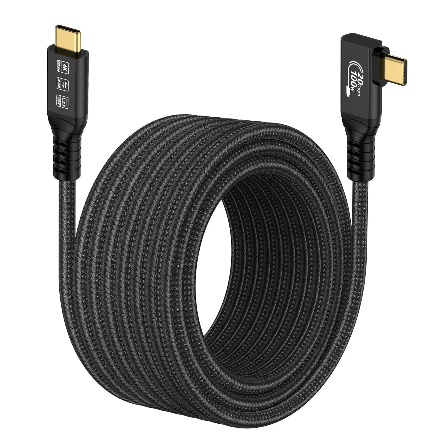 Cavo di prolunga curvo USB C 3.2 Gen-2 per trasferimento dati, cavo di ricarica da 20 Gbps, uscita video 4K di tipo C, compatibile con computer Thunderbolt 3 USB-C (USB 3.2 a gomito a 90
