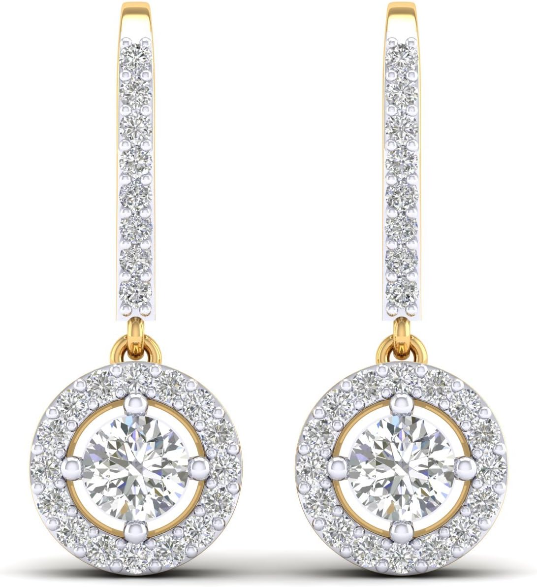Yellow Gold Plated Hoop Ear Round Halo Cubic Zirconia Fish Hook Earrings