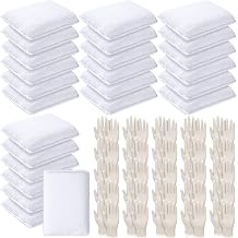 Ziliny 24 Set Wood Stain Applicators and Disposable Latex Gloves Microfiber Stain Sponge Pads for Wood and Oil Based FinishesWhite